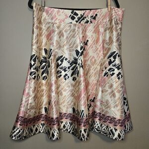 JPR Separates Women’s Silky Pleated Skirt Cream Black Pink Size 12 Abstract